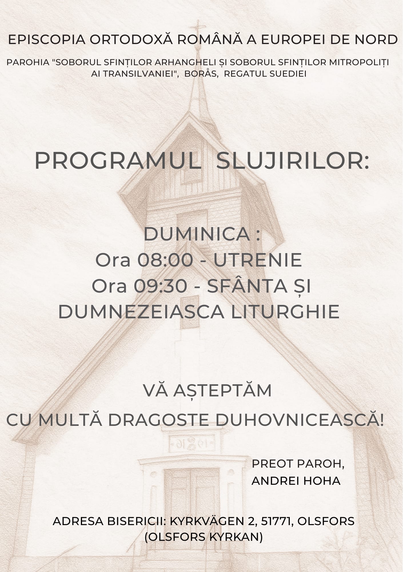 Programul liturgic octombrie 2025